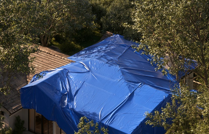 high-wind emergency roof tarping